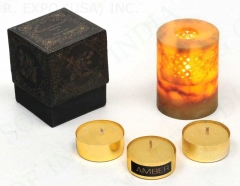 Stone Candle Burner with 3 Amber Tealights