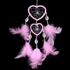 Handmade Two Pink Heart Dream Catcher with Feather (small) TP0276P