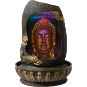 Fountain Gold Buddha Head in Cave with Colored Lights