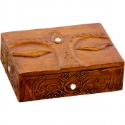 Carved Wood Box - Eye of Buddha Brown