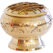 Brass Incense Burner with Grid Engraved Flowers