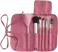 6-Piece Brush Set with Roll & Tie Pouch, Pink