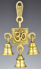 Om Symbol Brass Wall Hanging Chime with 3 Bells